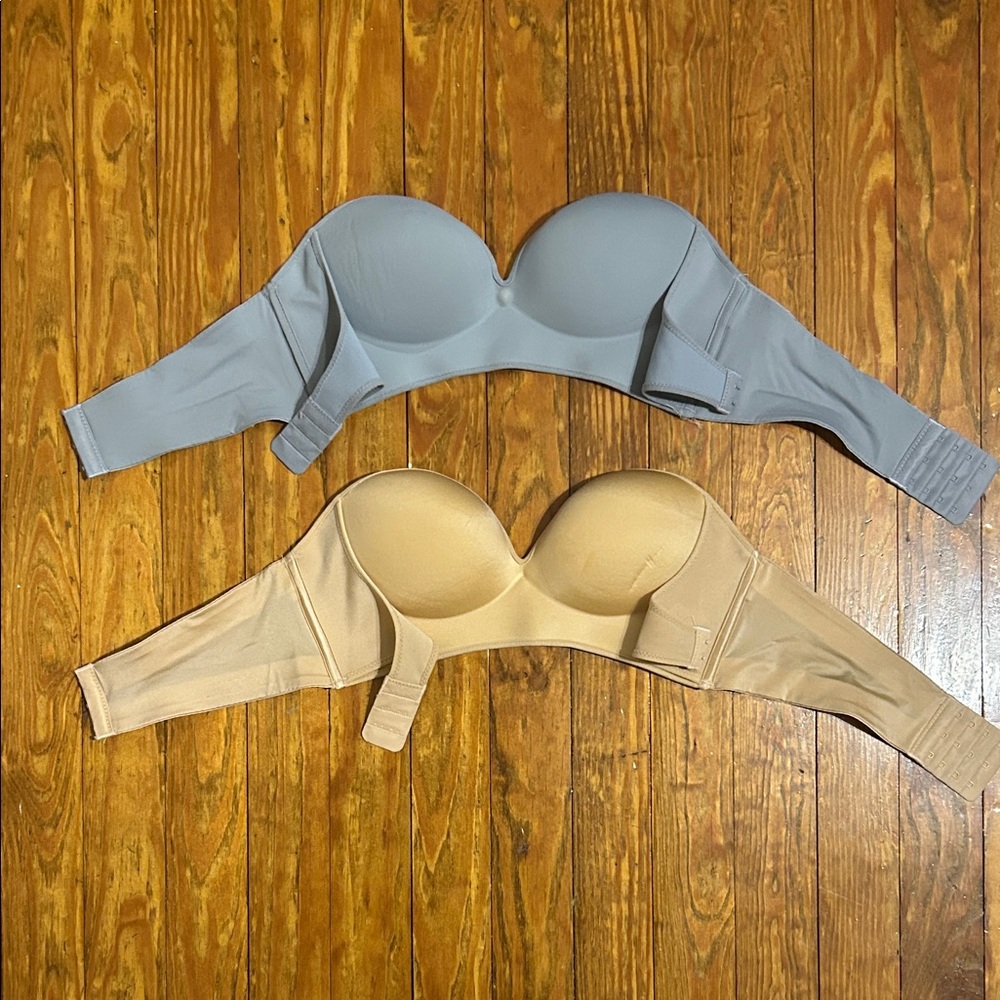 O2 Seamless Strapless Bras Bundle 36/80 – Gray & Tan – Comfortable Wireless